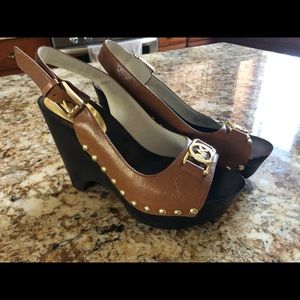 Michael Kors leather peep toe sling back wedges